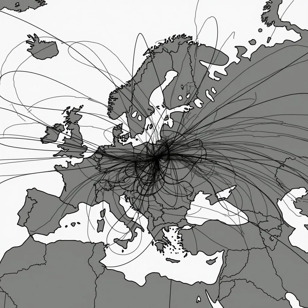 Mapa de Europa con conexiones a Argentina